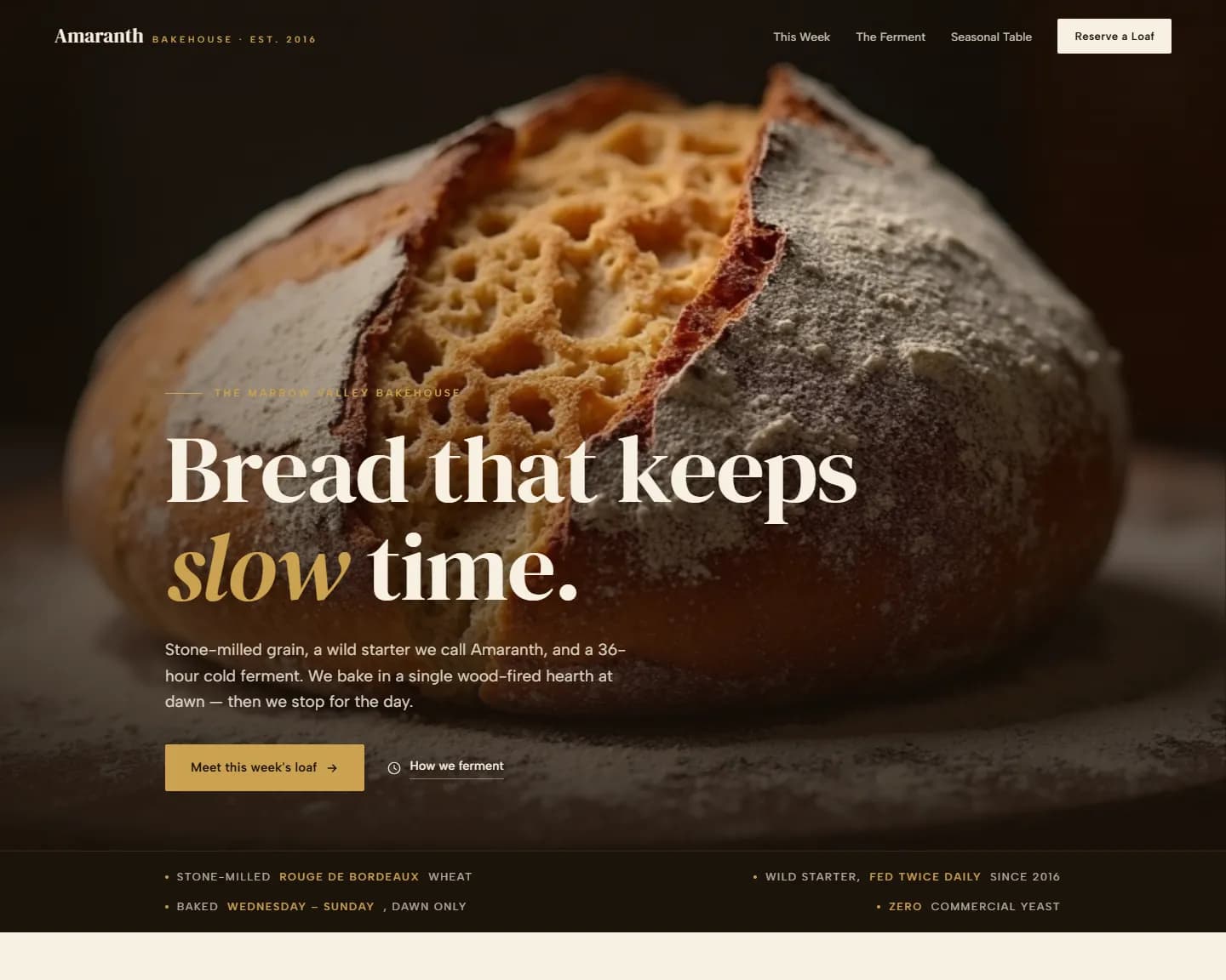 Amaranth Bakehouse — Artisan Bakery, Sourdough landing design