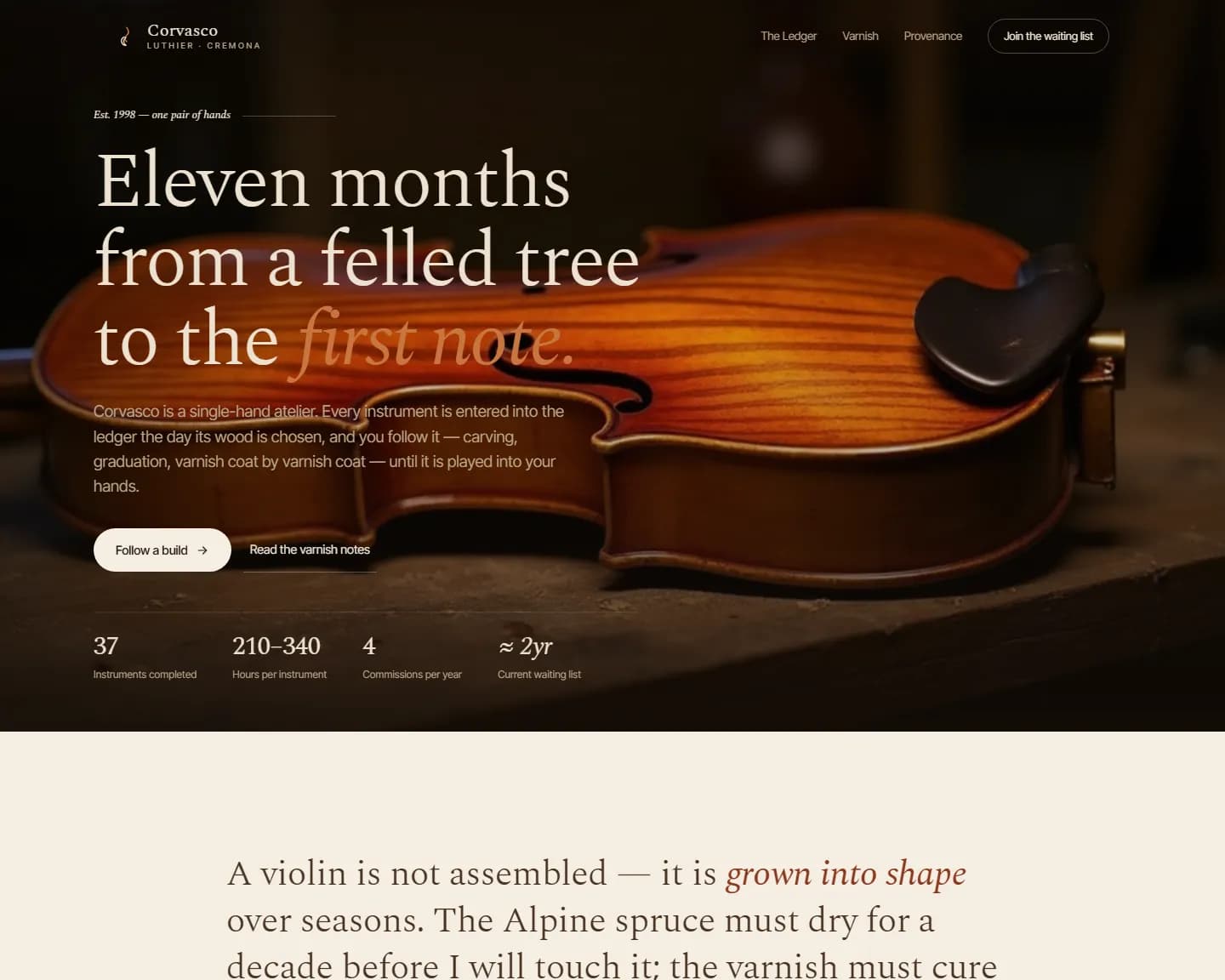Corvasco Violins — Luthier, Violin landing design