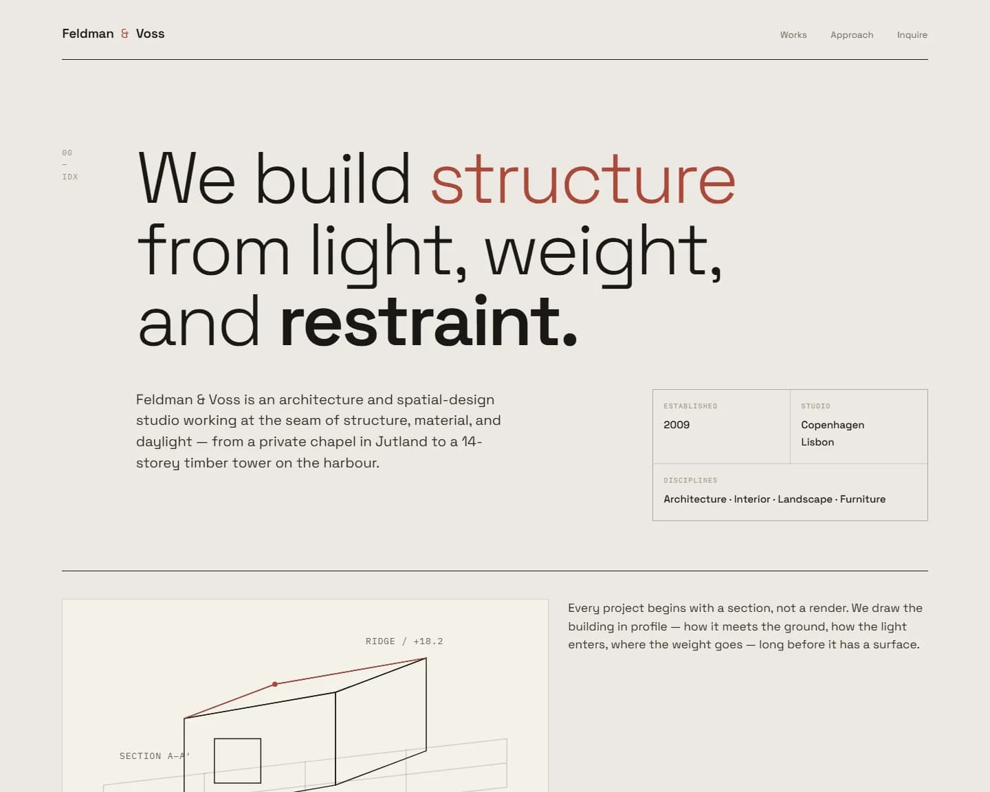 Feldman Voss — Architecture, Spatial Design landing design