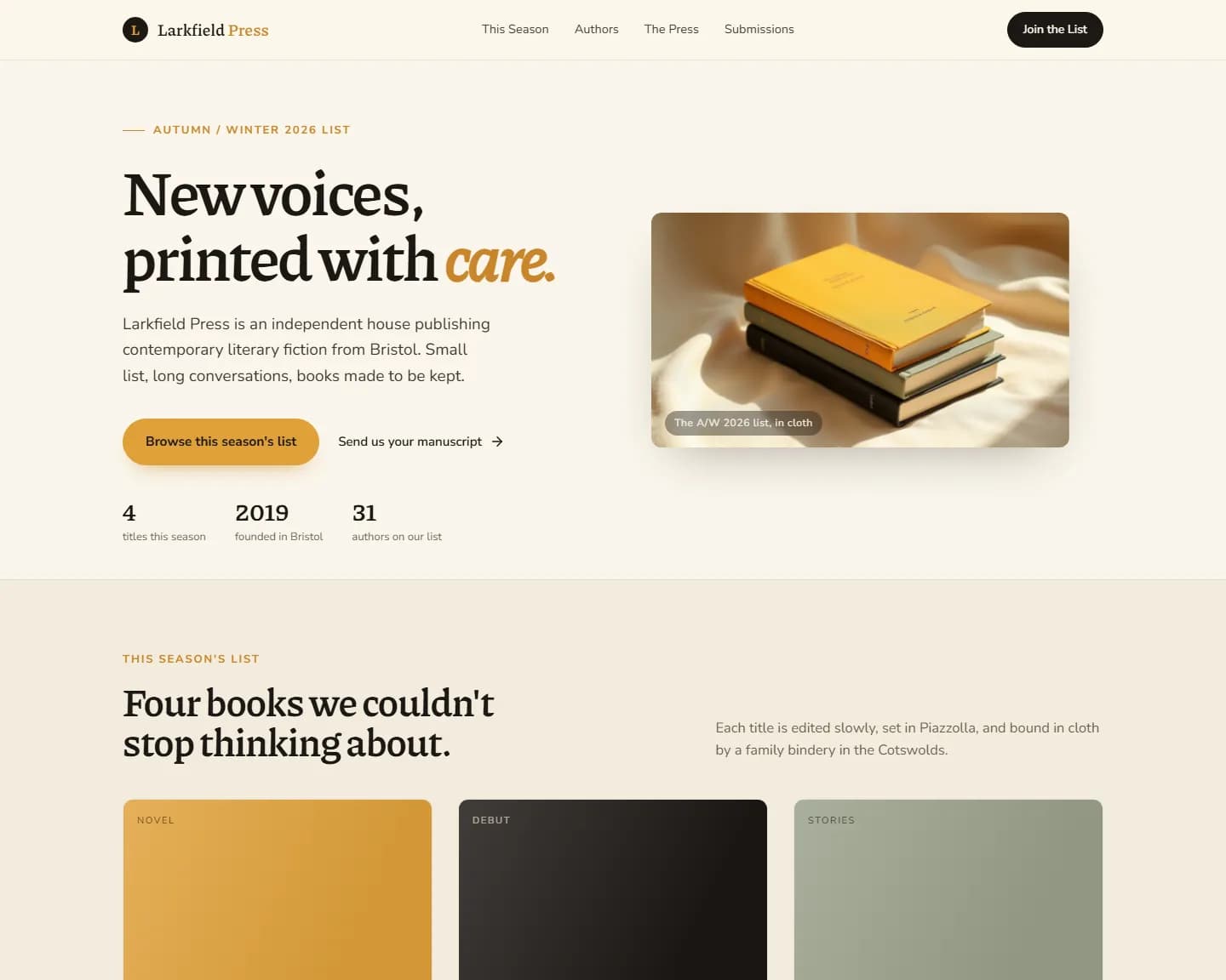 Larkfield Press — Publishing House, Publisher landing design