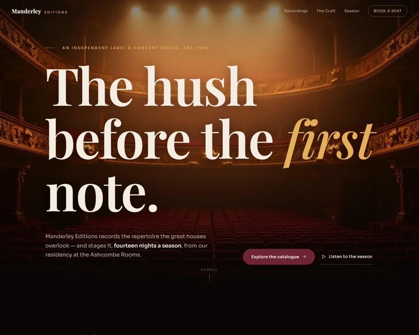 Manderley Editions — Classical Music, Record Label landing design