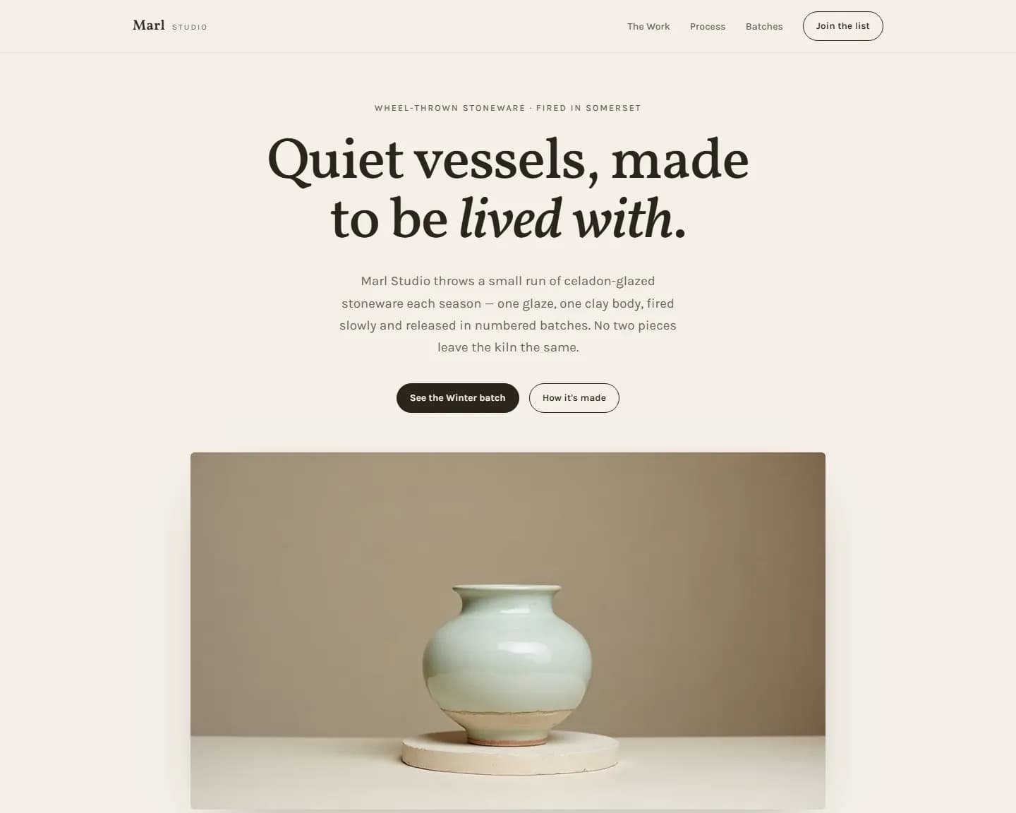 Marl Studio — Ceramics, Pottery Studio landing design