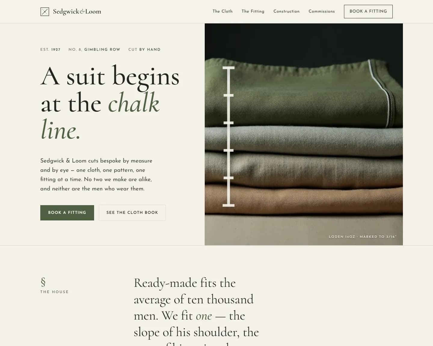 Sedgwick Loom — Bespoke Tailoring, Menswear landing design