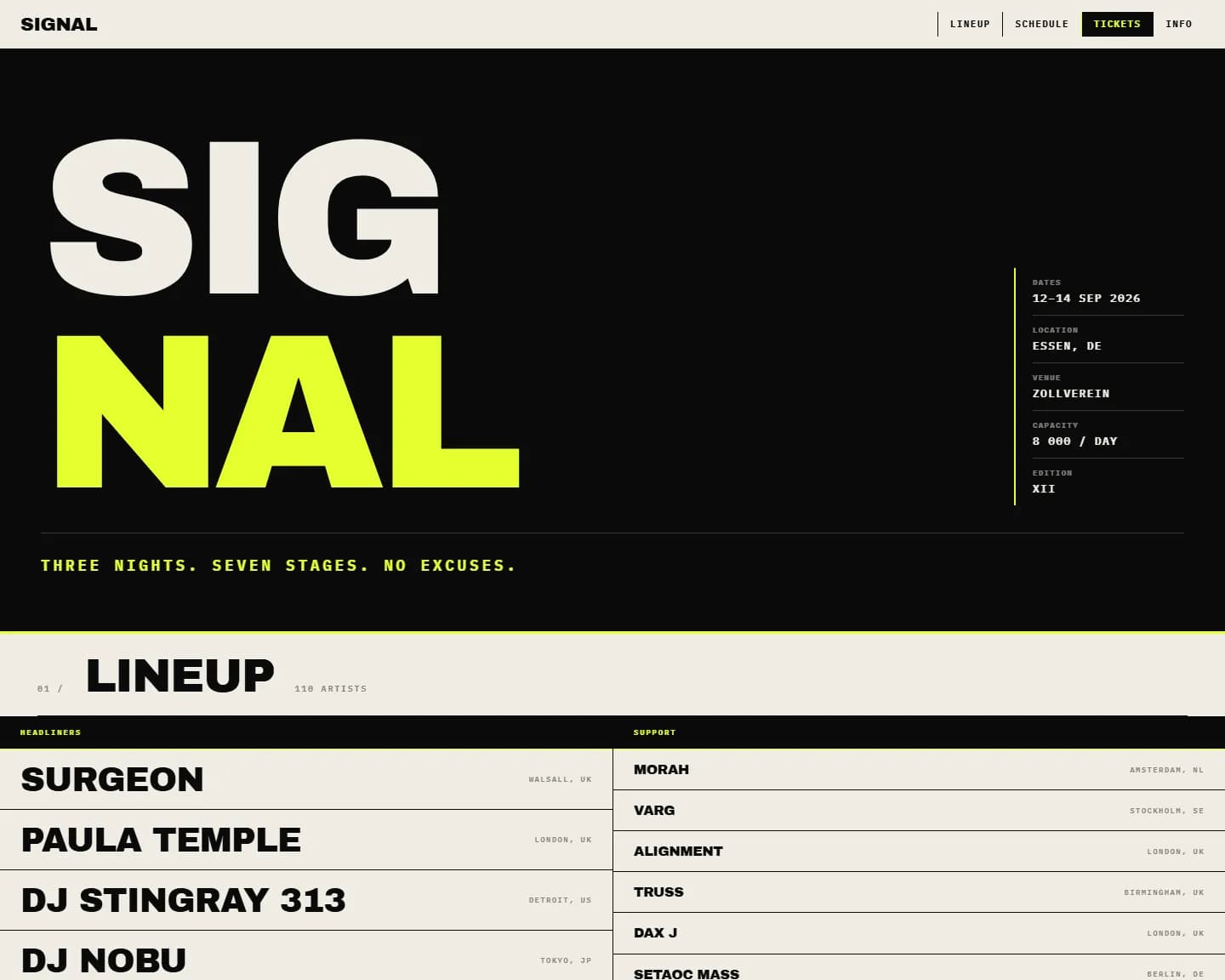 Signal — Events, Festival landing design