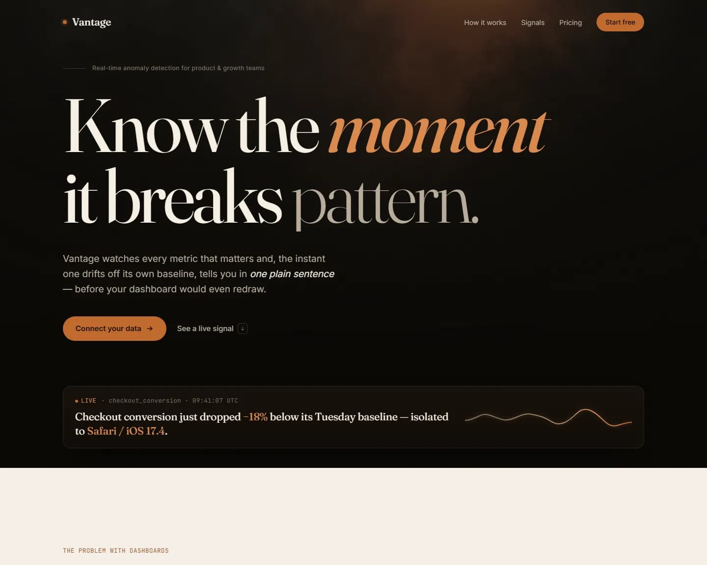 Vantage — SaaS, Analytics landing design