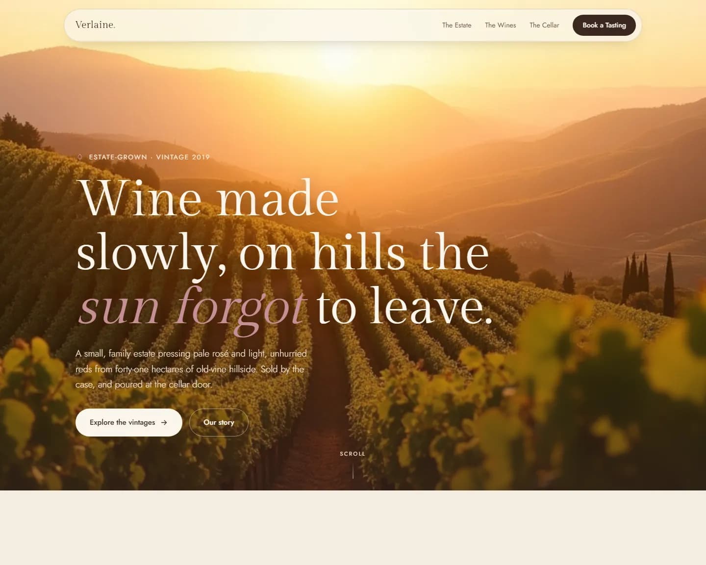 Verlaine Vineyards — Vineyard, Winery landing design
