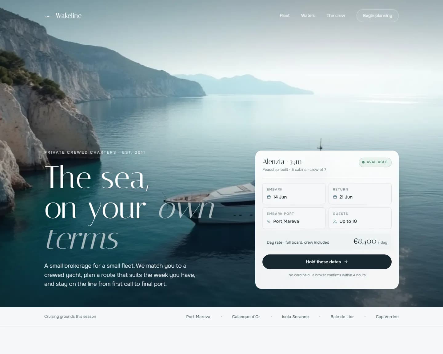 Wakeline — Yacht Charter, Maritime landing design