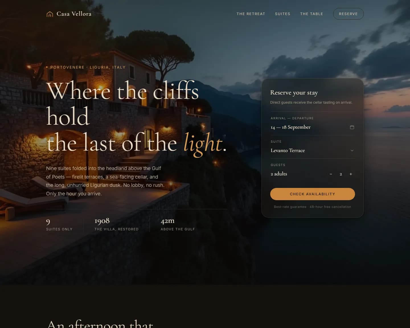 Casa Vellora Cinematic — Hospitality, Luxury landing design